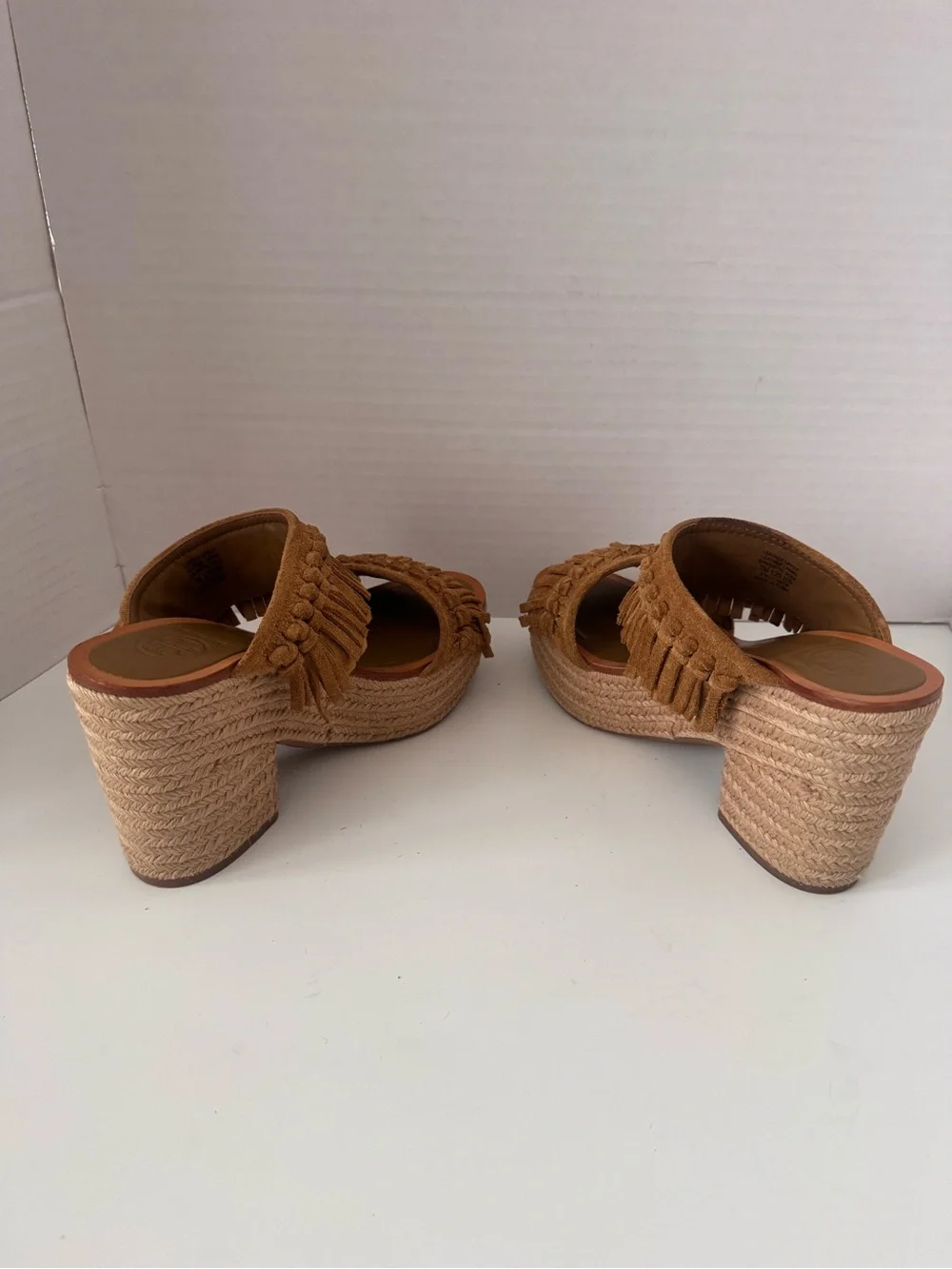 Tory Burch Huntington Suede Fringe Espadrille Platform Mules Size 7M